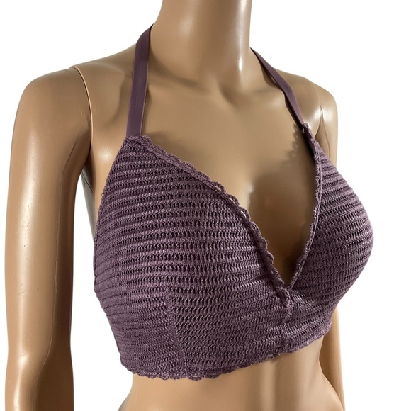 Shade & Shore Purple Crochet Halter Bikini Swim Top size 38D - Picture 4 of 11